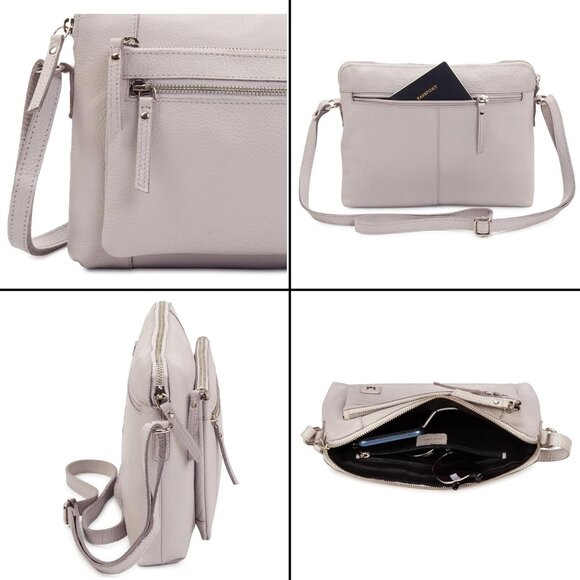 Women Ice Grey Imported Leather Polyester Crossbody Sling Shoulder Crossover Bag - Picture 6 of 6